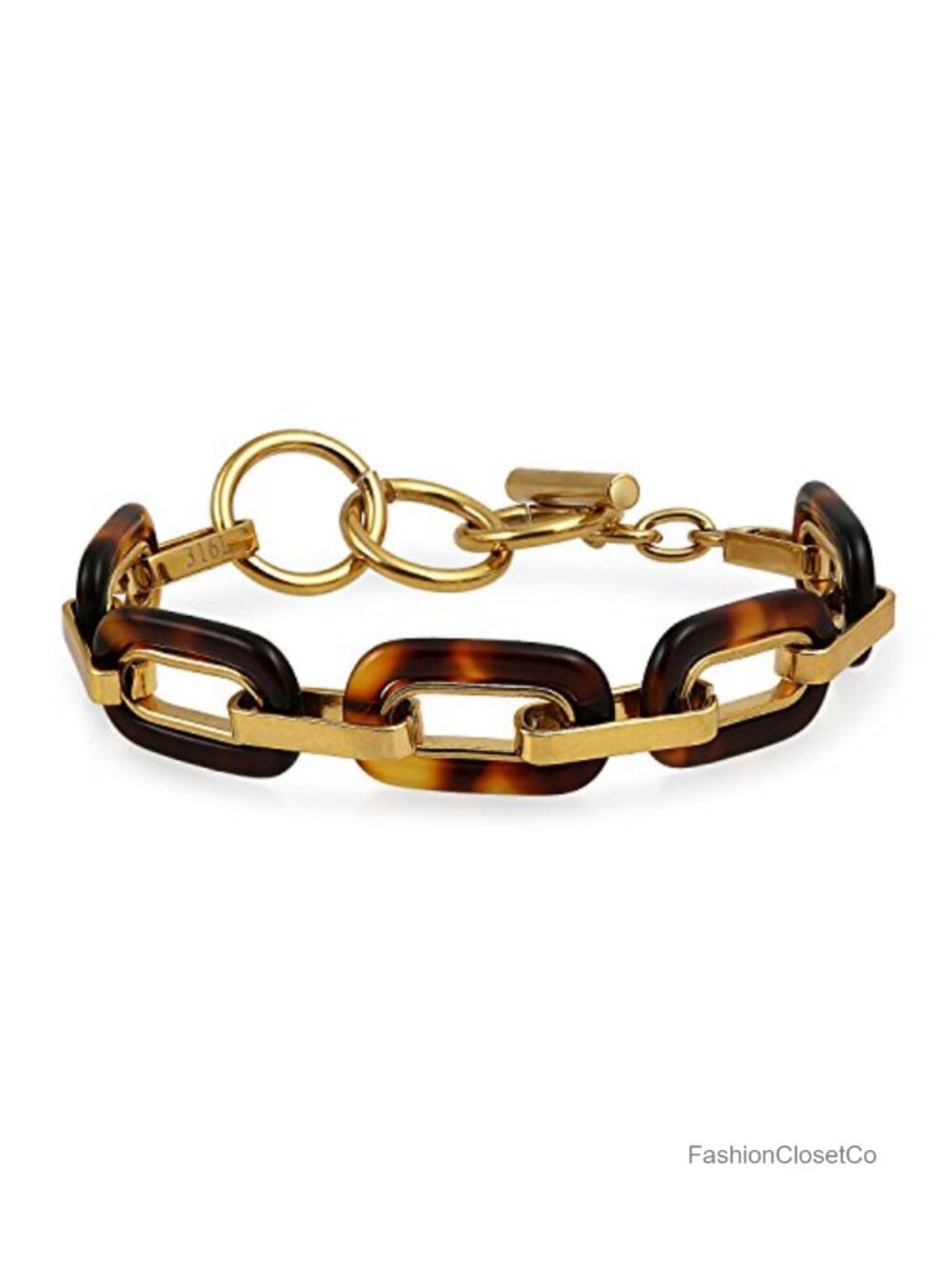 Gold Plated Acrylic Leopard Tortoise Shell Link Bracelet Oval Toggle Clasp